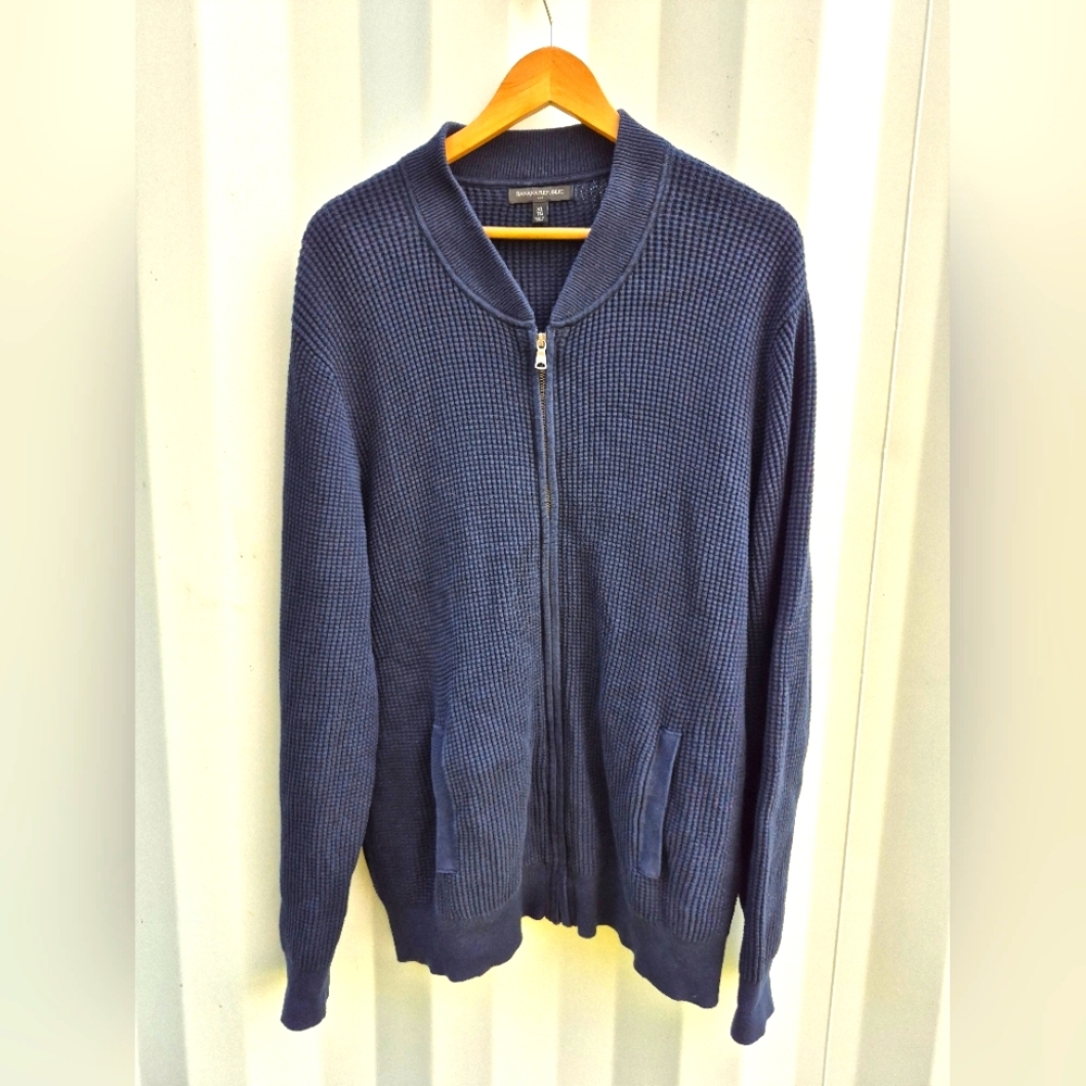 Banana Republic Mens 100% Cotton Waffle Knit Zip Up Sweater Size XL